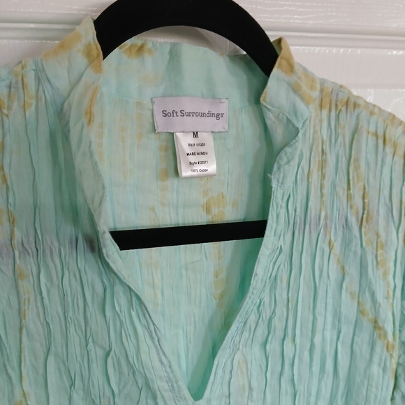 Soft Surroundings Marbella Dress Pintuck Ruffled Tie Dye Green Womens Medium - Picture 3 of 6